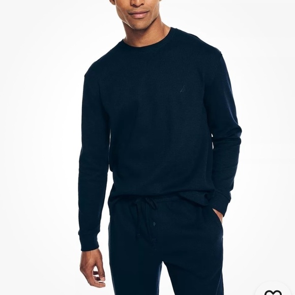 Nautica Mens Waffle Knit Thermal Pajama Set Navy Blue M pajamas set - Picture 3 of 12